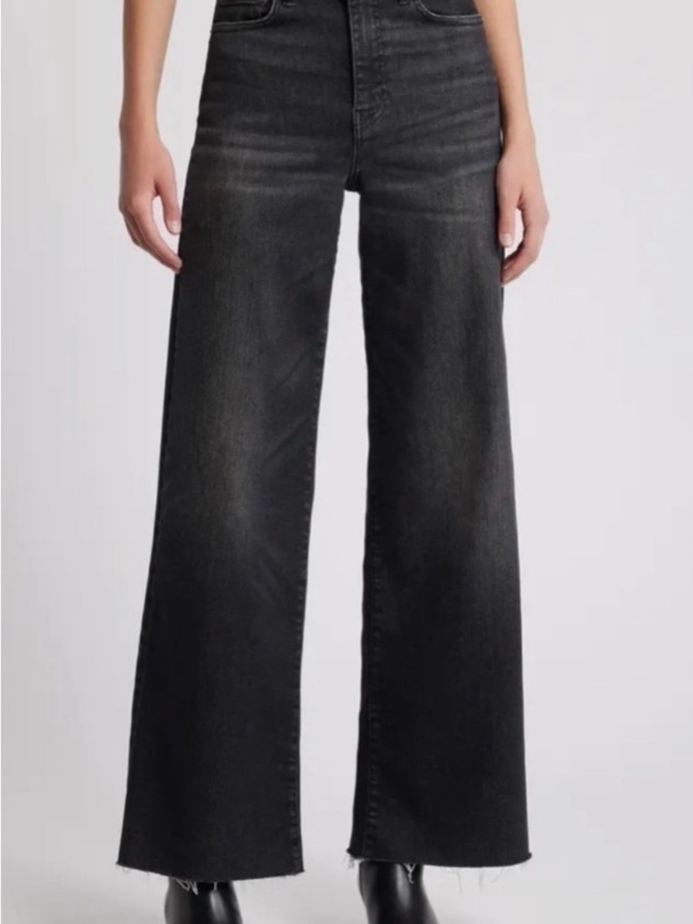 Frame Denim Washed Black High-Rise Wide Leg Jeans